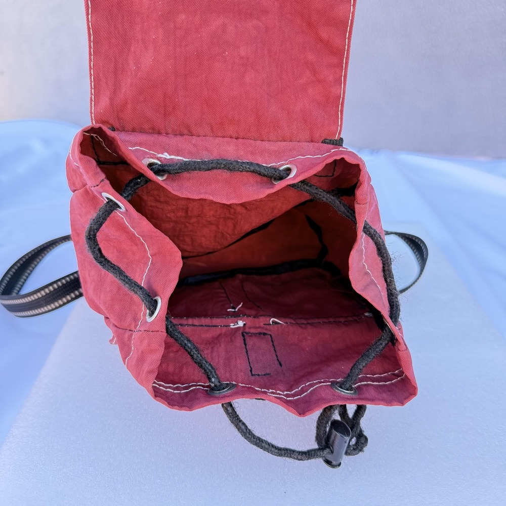 Red Canvas Mini Backpack Women Drawstring Front Pockets Adjustable Straps Travel - Picture 9 of 12